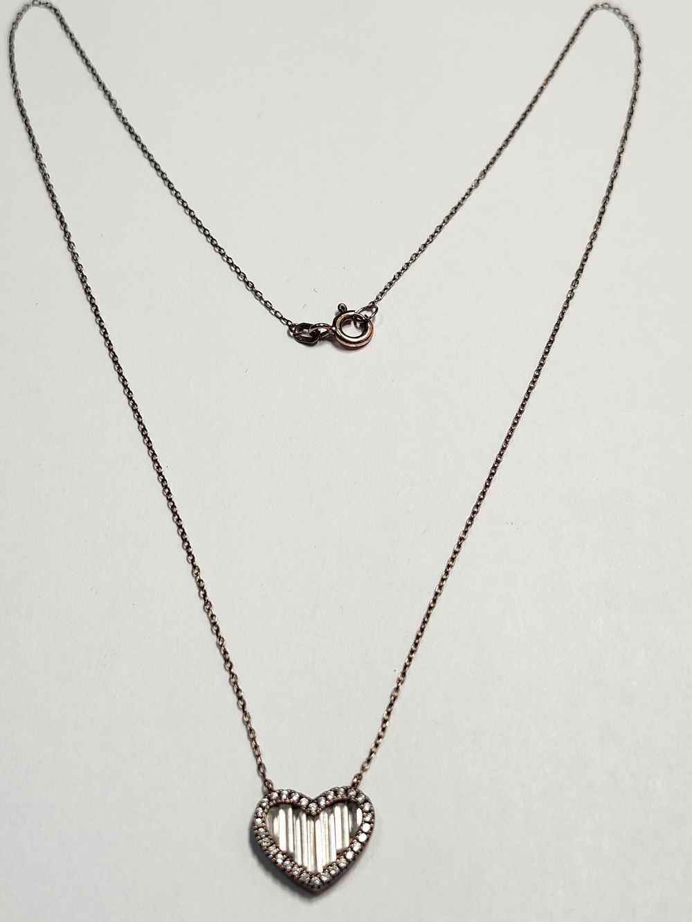 Heart Necklace Rose Gold Over Sterling Silver Cz
